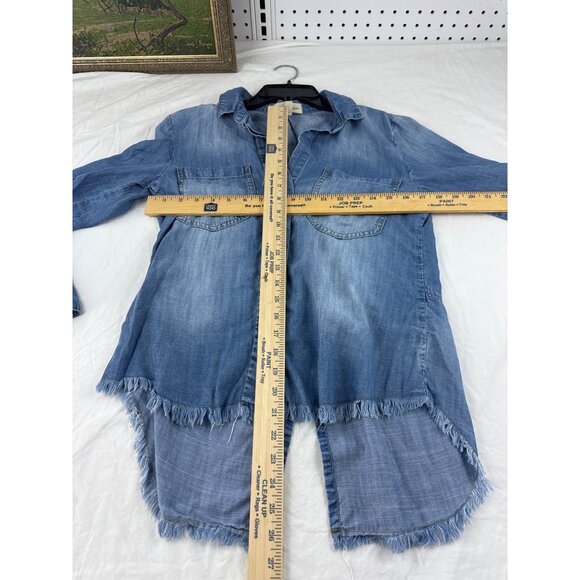 Cloth & Stone Anthropologie Chambray Button Front Tunic Shirt XS Hi Low Western - Picture 8 of 8